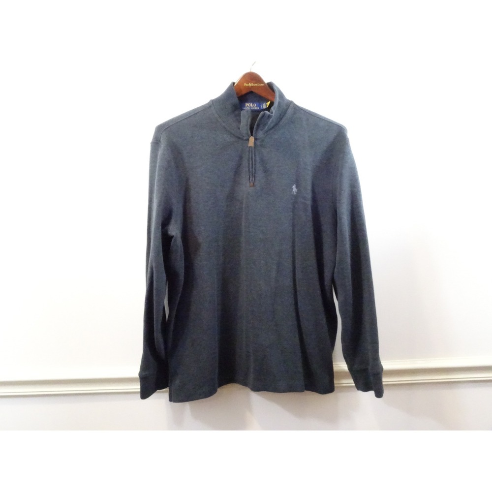 Polo Ralph Lauren Mens Large Charcoal Gray 1/4 Zip Cotton Pullover Sweater